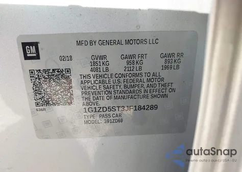 2018 Chevrolet Malibu Lt z USA, uszkodzony, nr VIN 1G1ZD5ST3JF184289